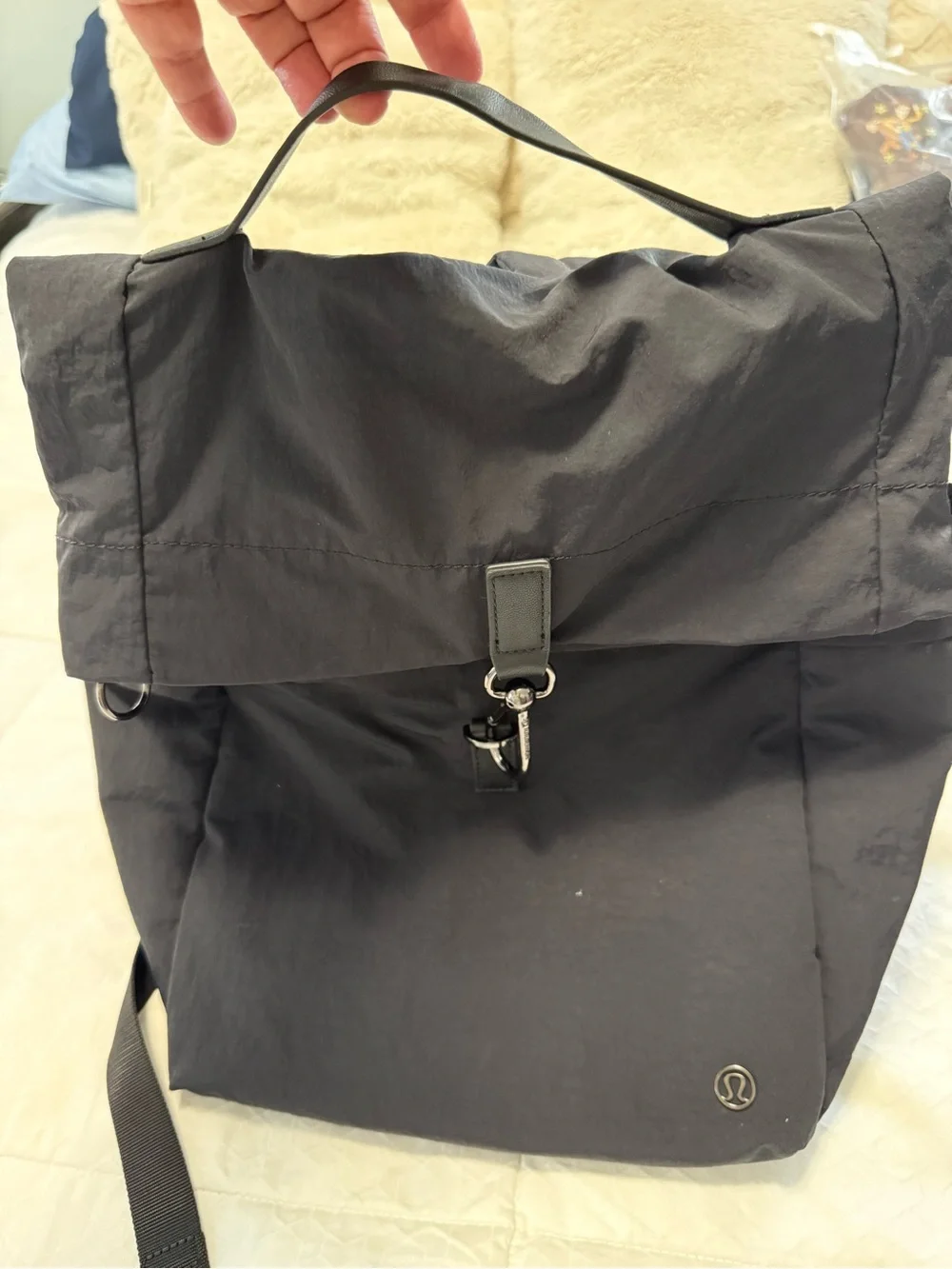 Lululemon Black Roll Top Backpack Nylon Laptop Travel Gym Everyday Unisex OS